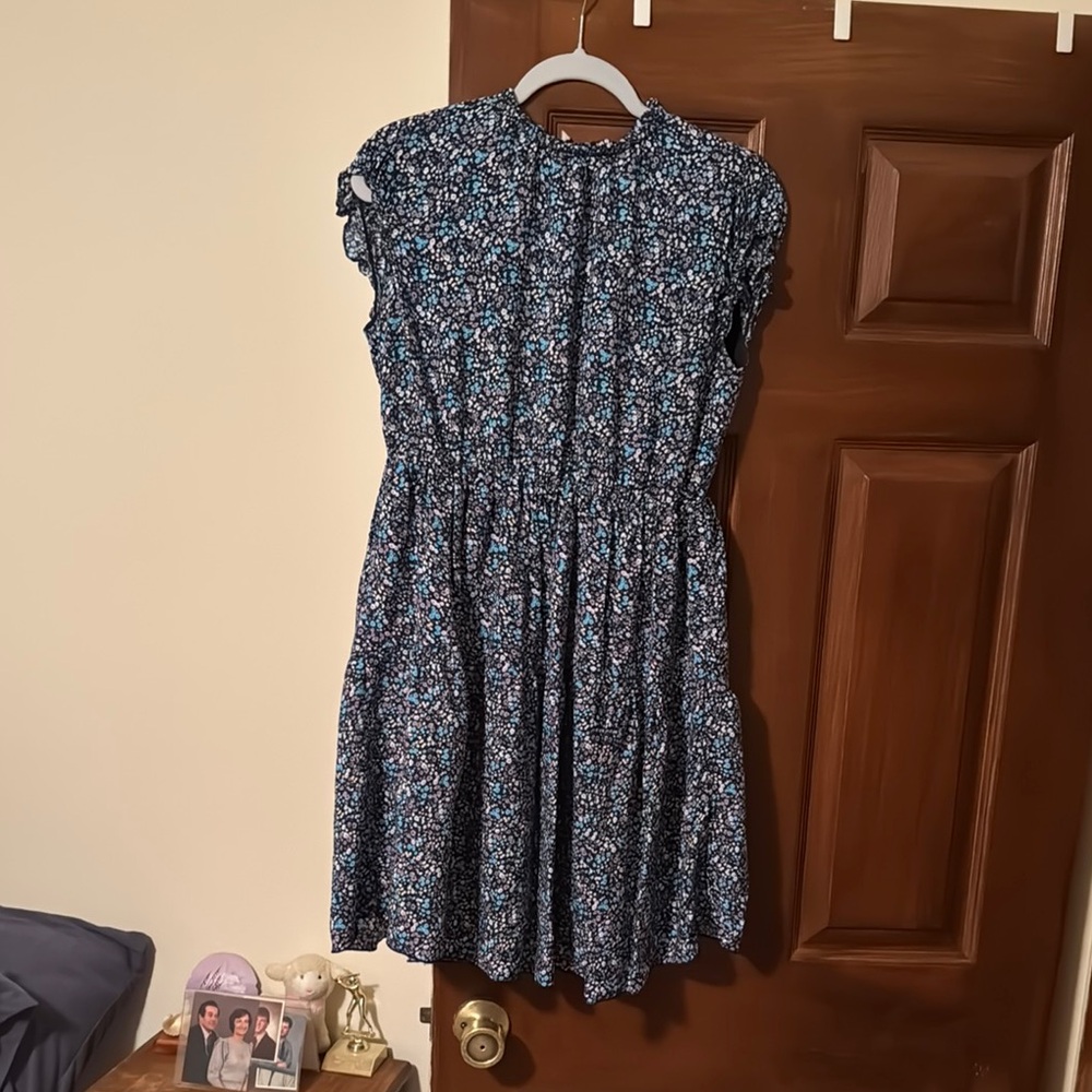 Blue Pleated Sundress with Flutter Sleeves